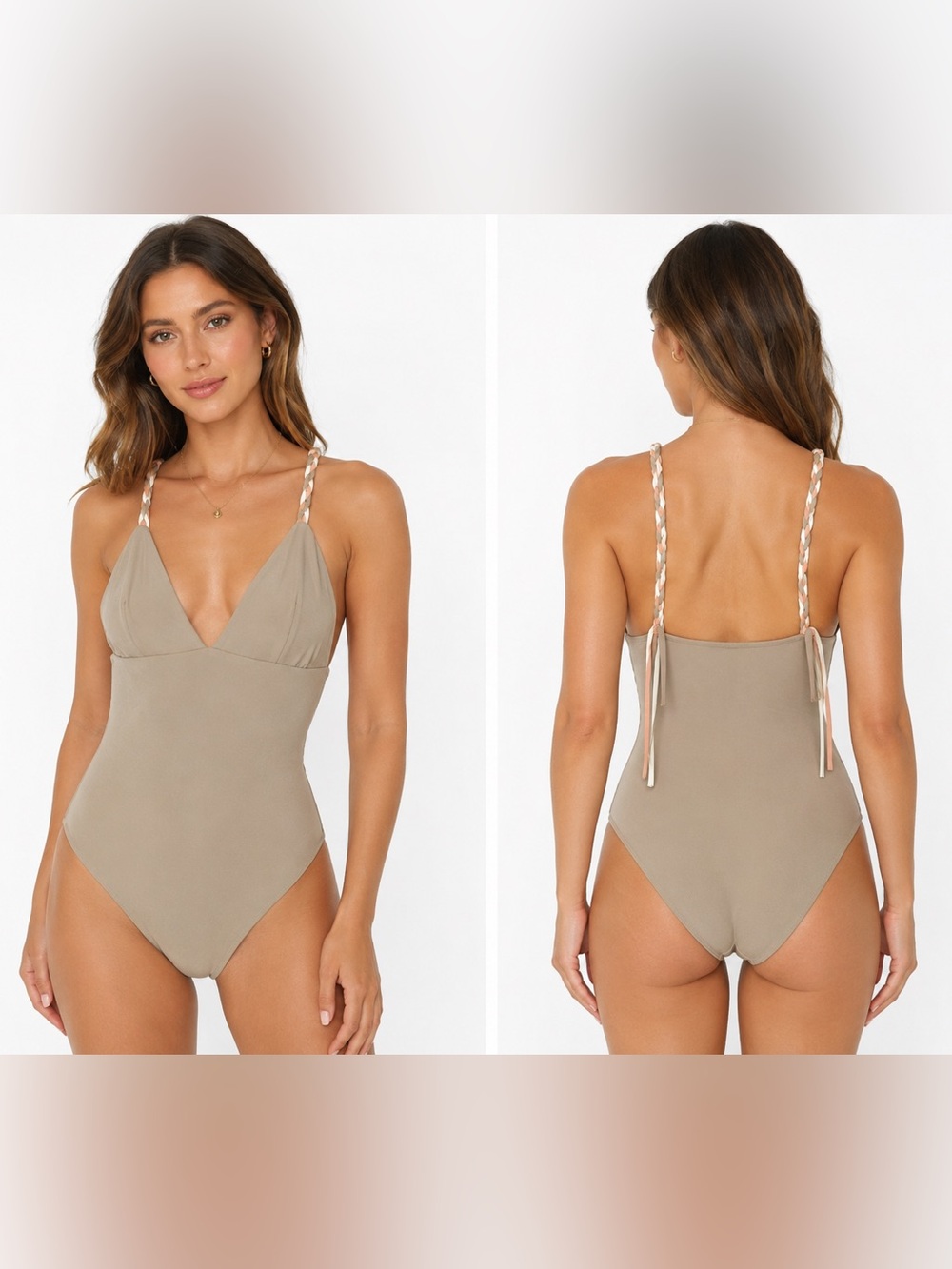 Paper London Strappy One Piece Swimsuit Tan Braided Straps Sz M